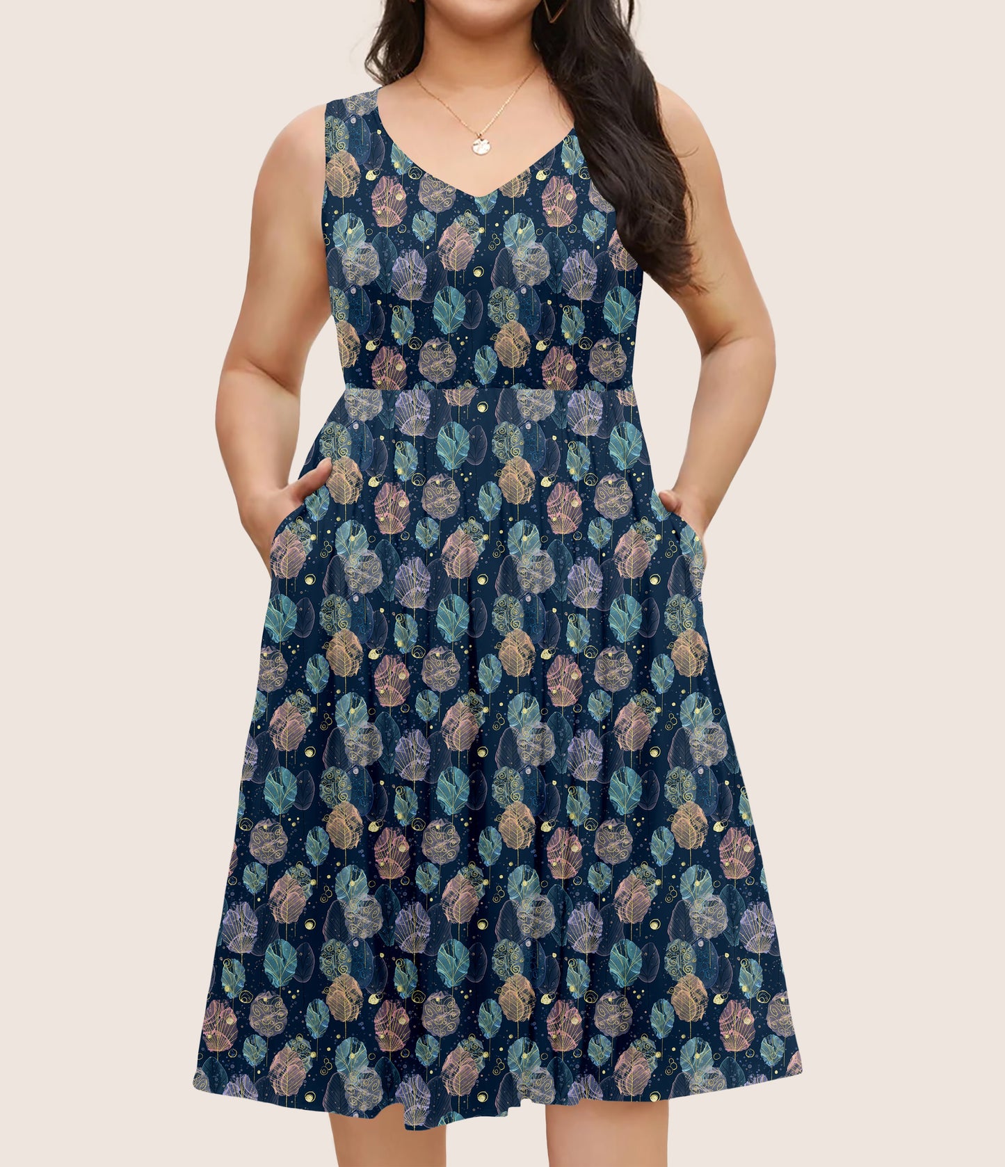 RTS - Alcohol Ink Leaves Pocket Dress