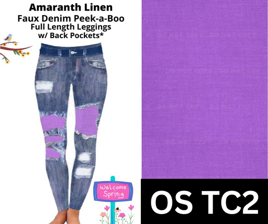 Amaranth Linen Faux Denim Full Length Peekaboo Leggings