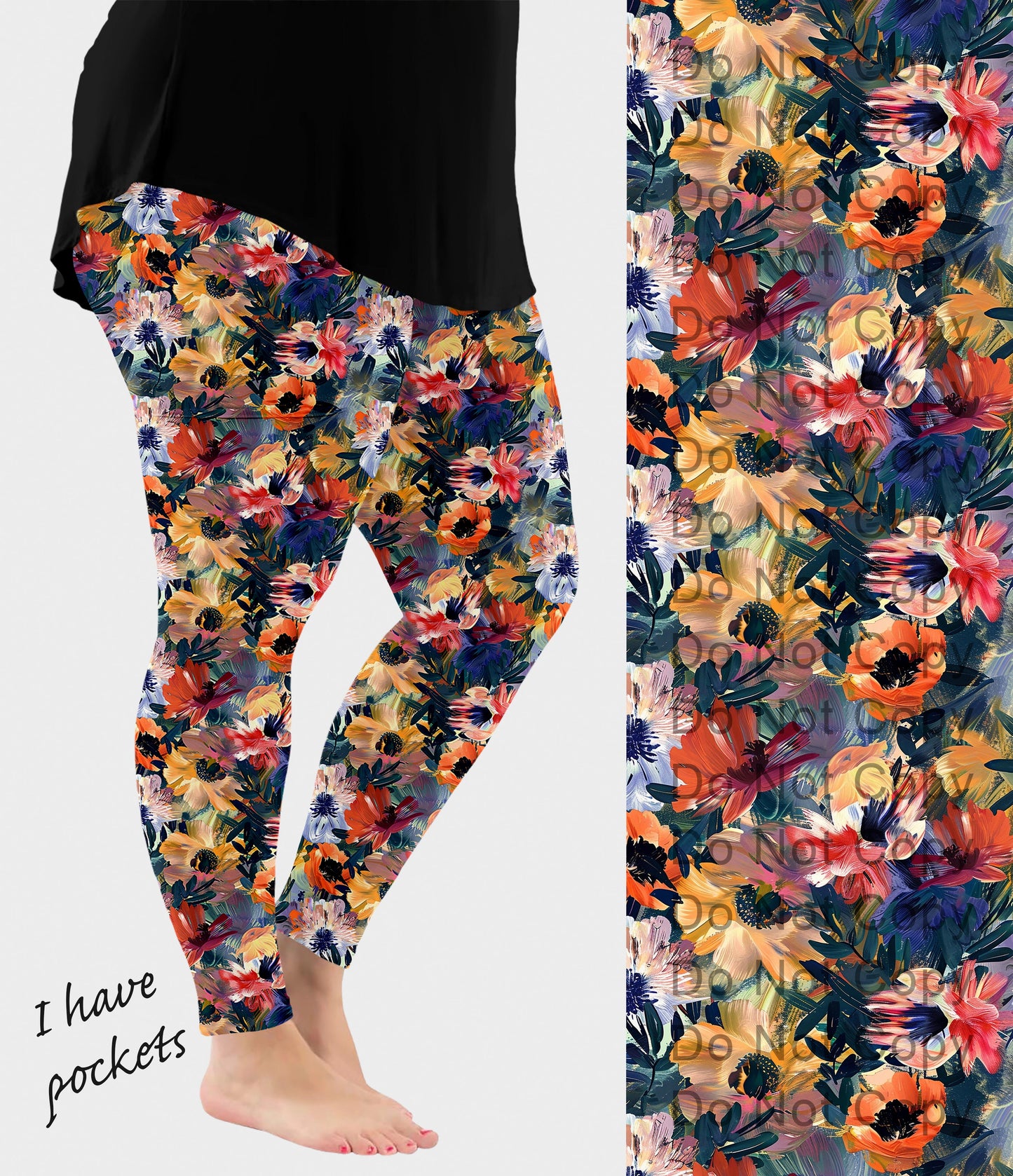 RTS - Autumn Abstract Flowers Leggings w/ Pockets