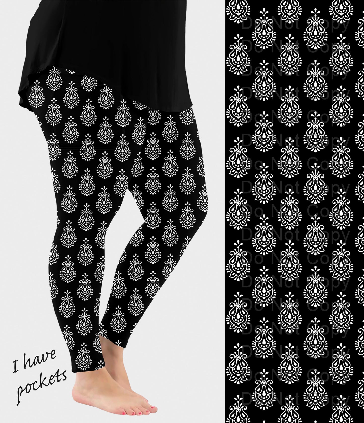 RTS - BW Paisley Pattern Leggings w/ Pockets