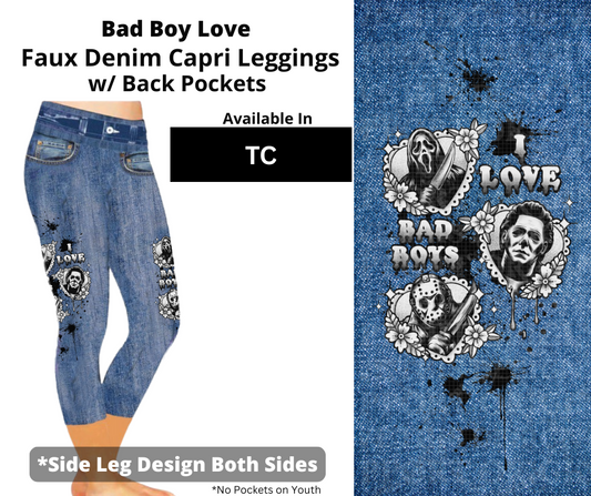 Bad Boy Love Capri Faux Denim w/ Side Leg Designs