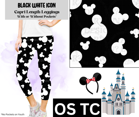 Black White Icon Capri Length Leggings w/ Pockets