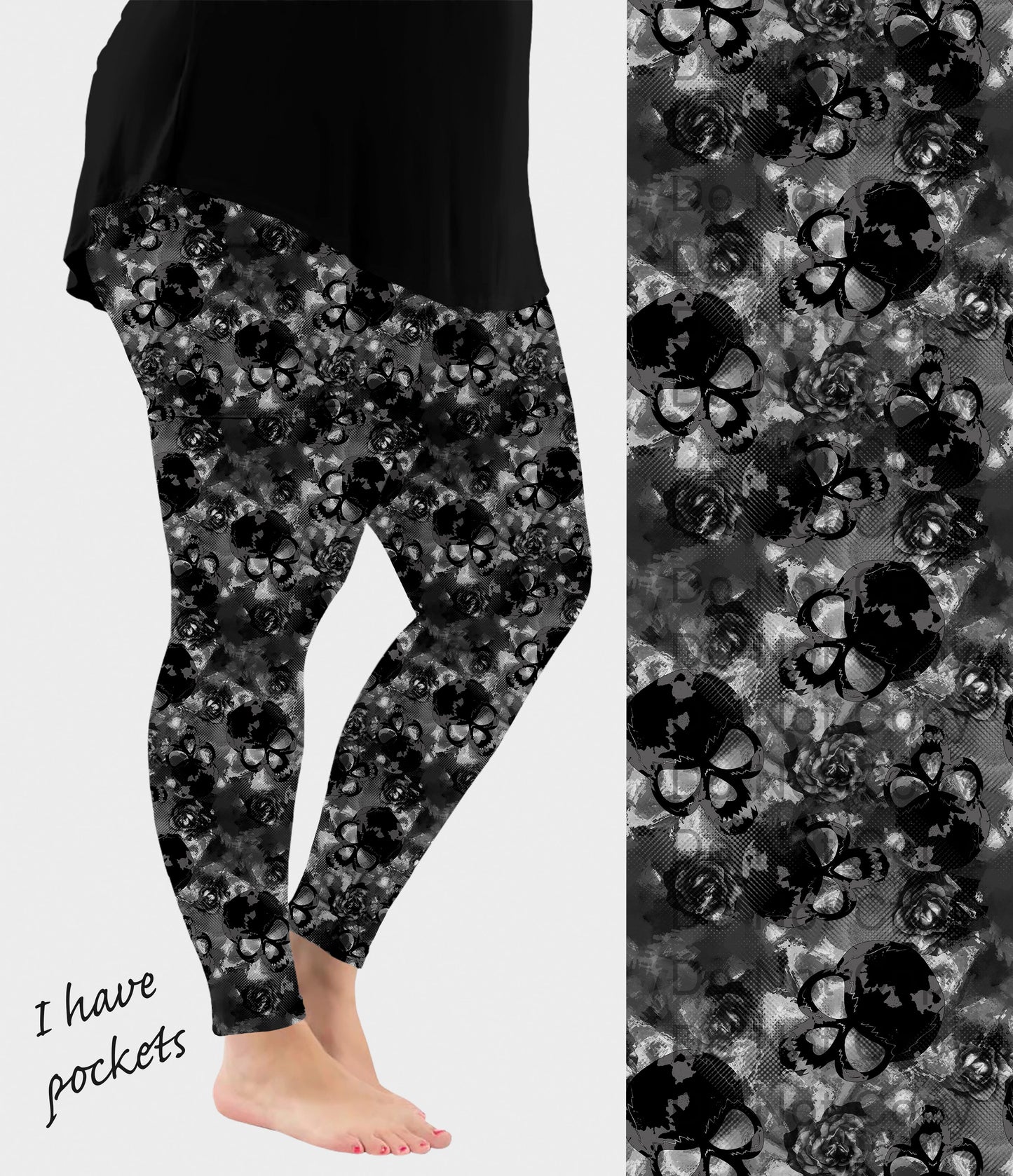 RTS - Black Skulls Leggings w/ Pockets