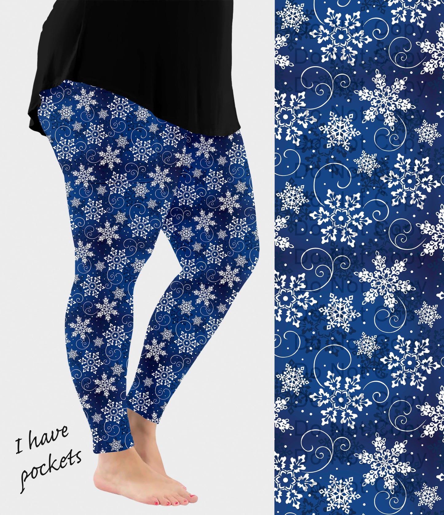 RTS - Blue Snowflake Swirl Leggings w/ Pockets