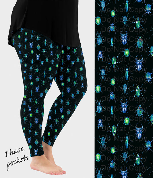 RTS - Blue Green Beetles Leggings w/ Pockets