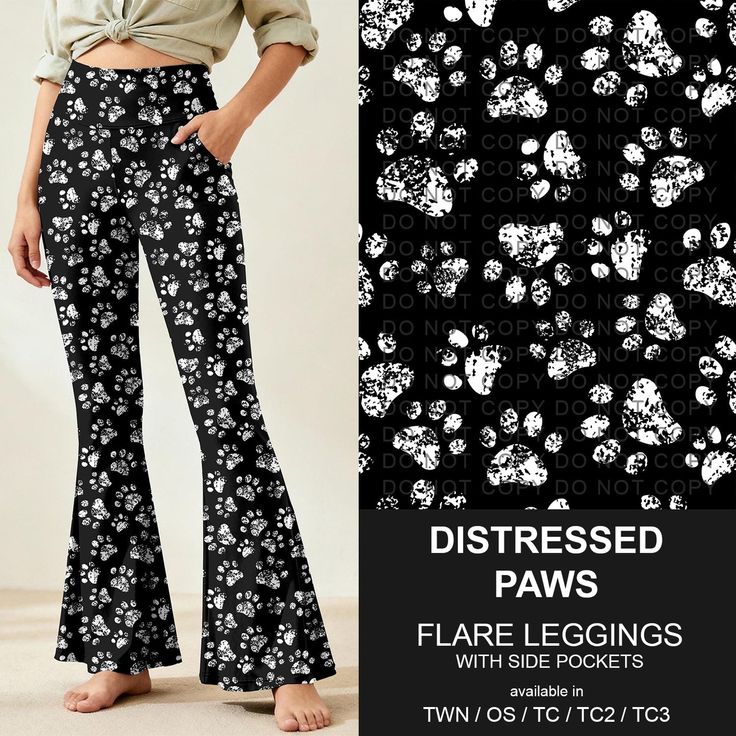 B259 - Preorder Distressed Paws Flare Leggings (Closes 11/07. ETA: mid Jan.)