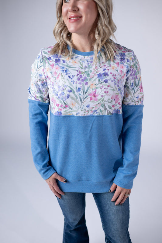 IN STOCK Natalie Pullover - Cottage Floral and Light Blue FINAL SALE