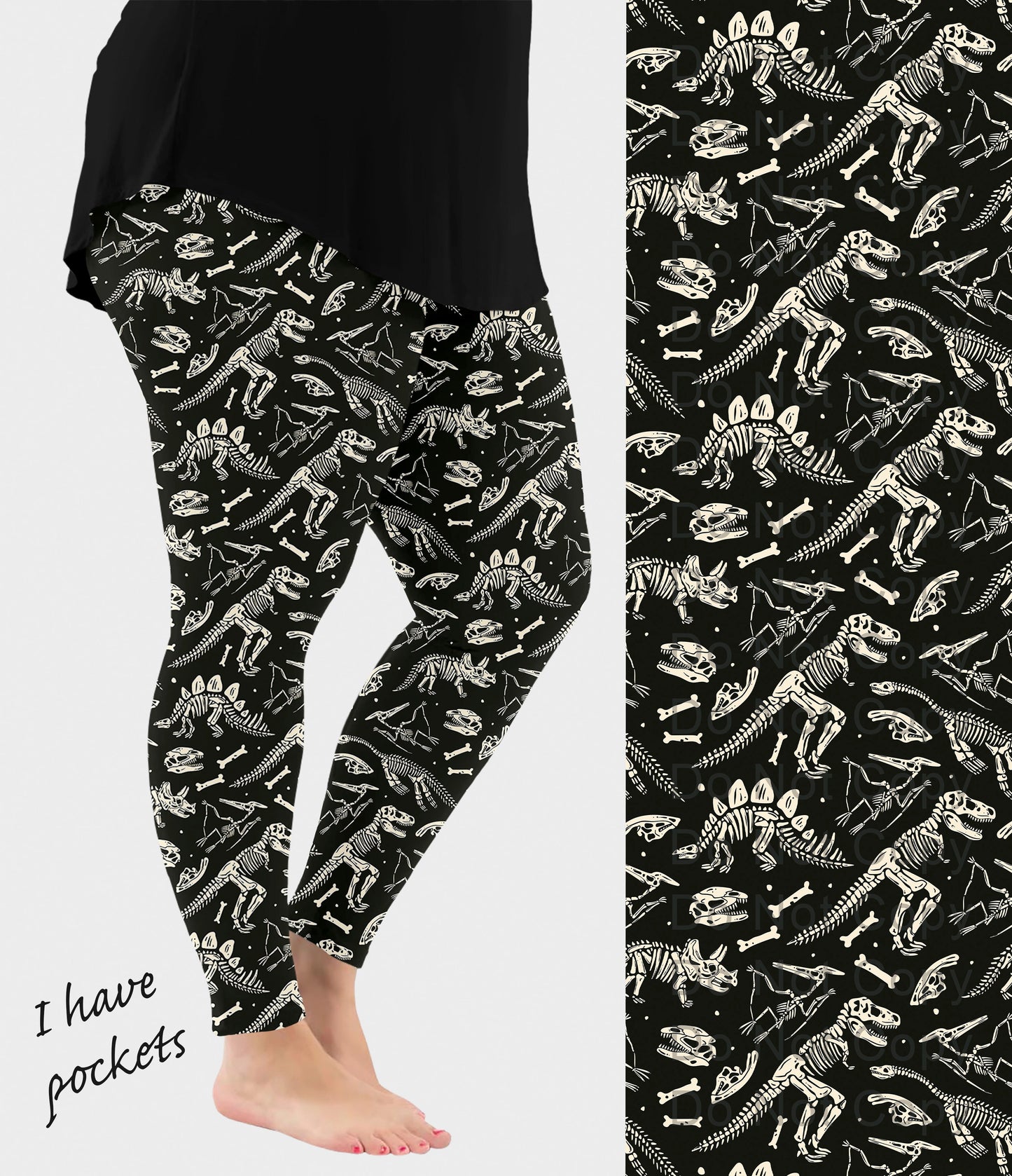 RTS - Dinosaur Skeleton Leggings w/ Pockets