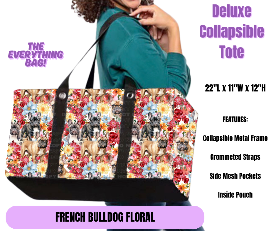 French Bulldog Floral Collapsible Tote