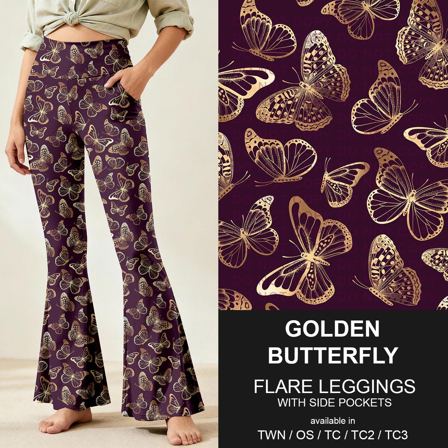 B259 - Preorder Golden Butterfly Flare Leggings (Closes 11/07. ETA: mid Jan.)