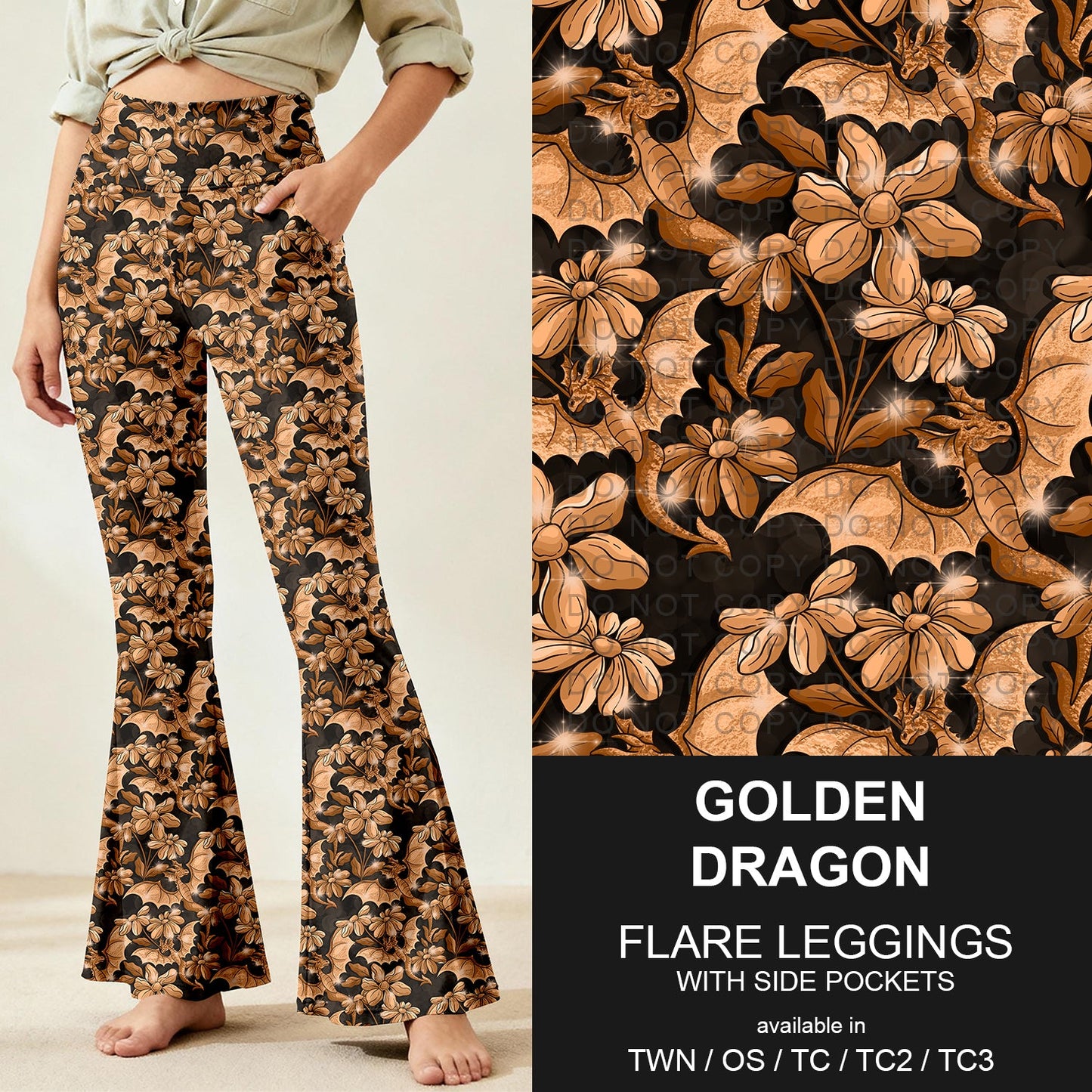 B259 - Preorder Golden Dragon Flare Leggings (Closes 11/07. ETA: mid Jan.)