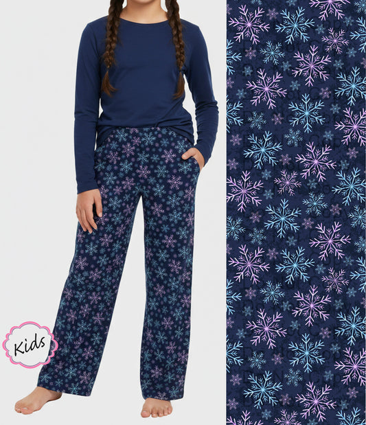 RTS - Kids Blue and Purple Snowflakes Lounge Pants w/ Pockets