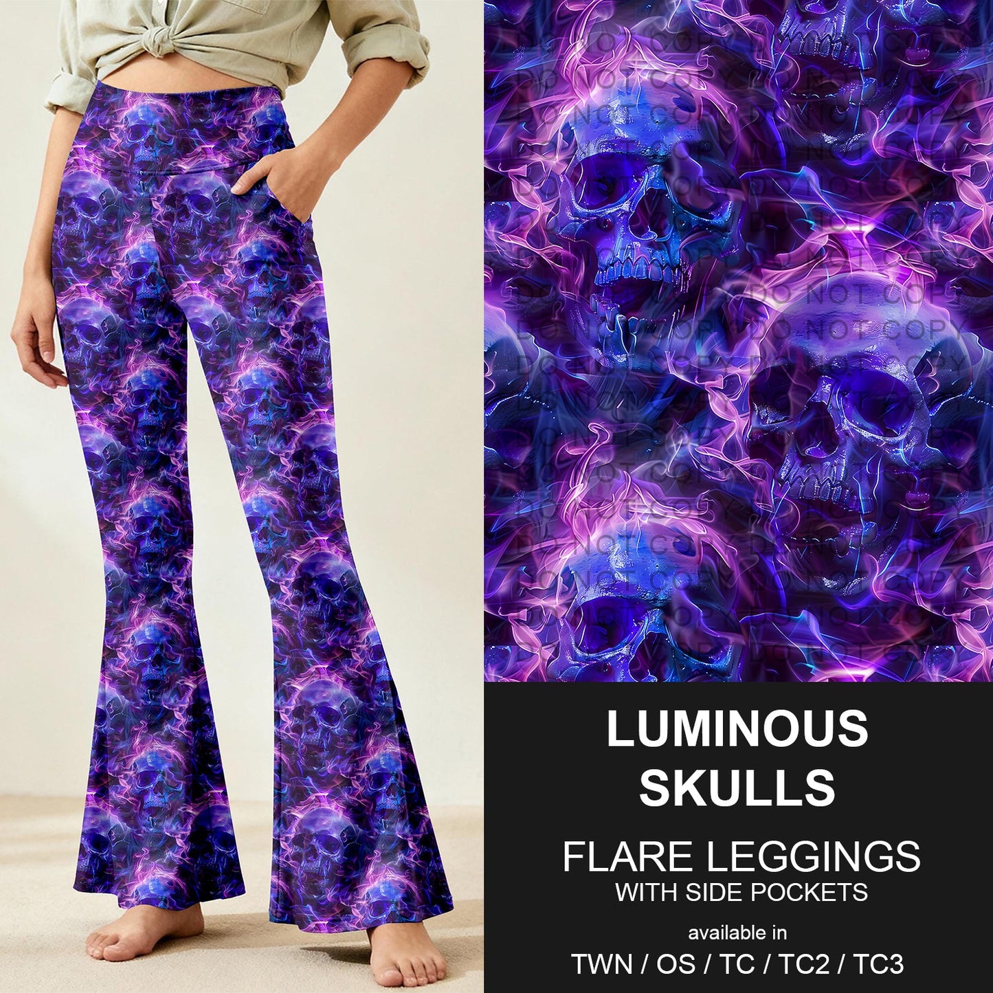 B259 - Preorder Luminous Skulls Flare Leggings (Closes 11/07. ETA: mid Jan.)