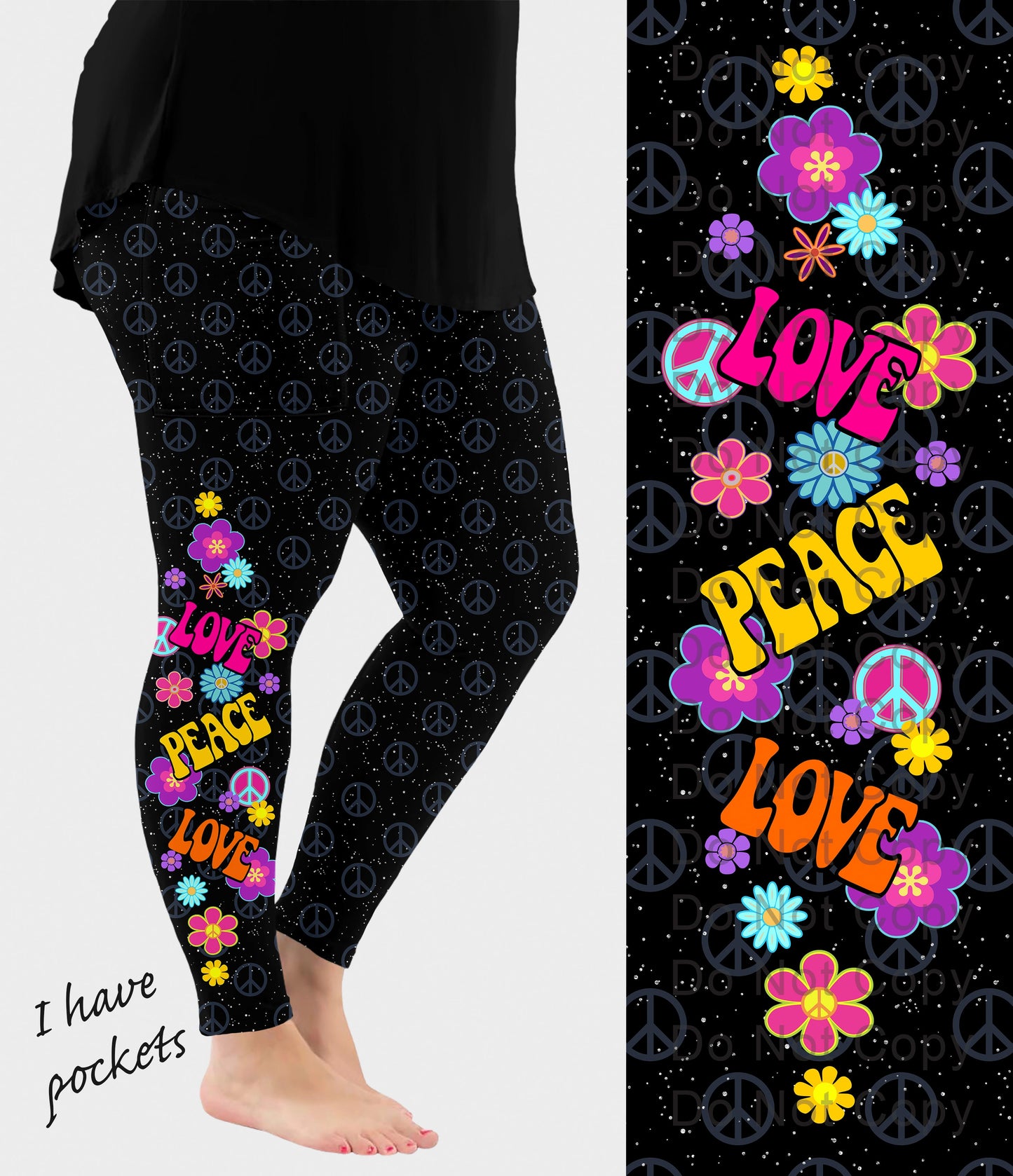 RTS - Peace Love Side Design Leggings w/ Pockets