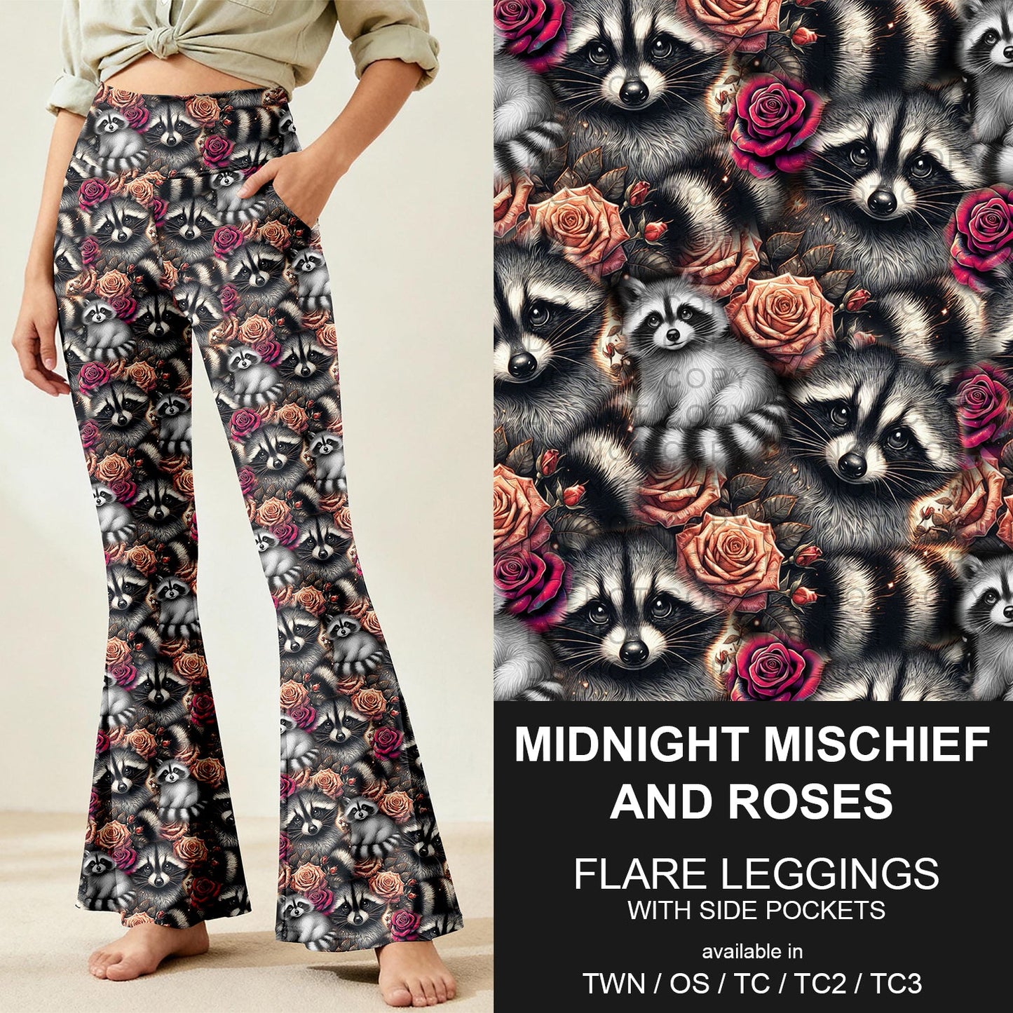 B259 - Preorder Midnight Mischief and Roses Flare Leggings (Closes 11/07. ETA: mid Jan.)