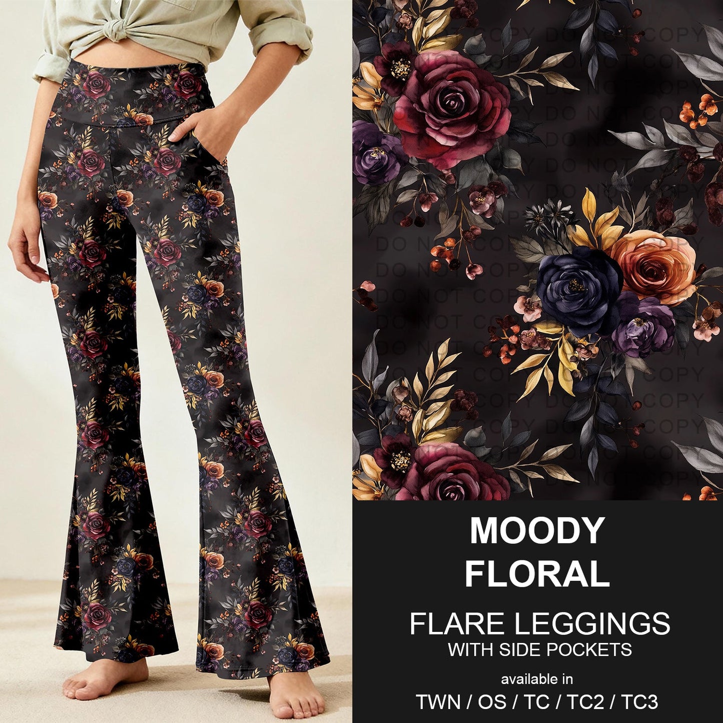 B259 - Preorder Moody Floral Flare Leggings (Closes 11/07. ETA: mid Jan.)