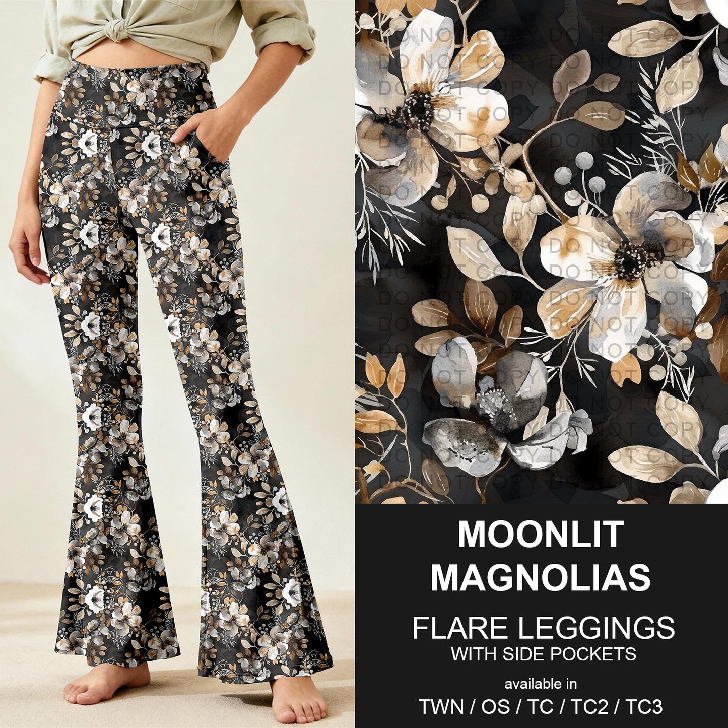 B259 - Preorder Moonlit Magnolias Flare Leggings (Closes 11/07. ETA: mid Jan.)