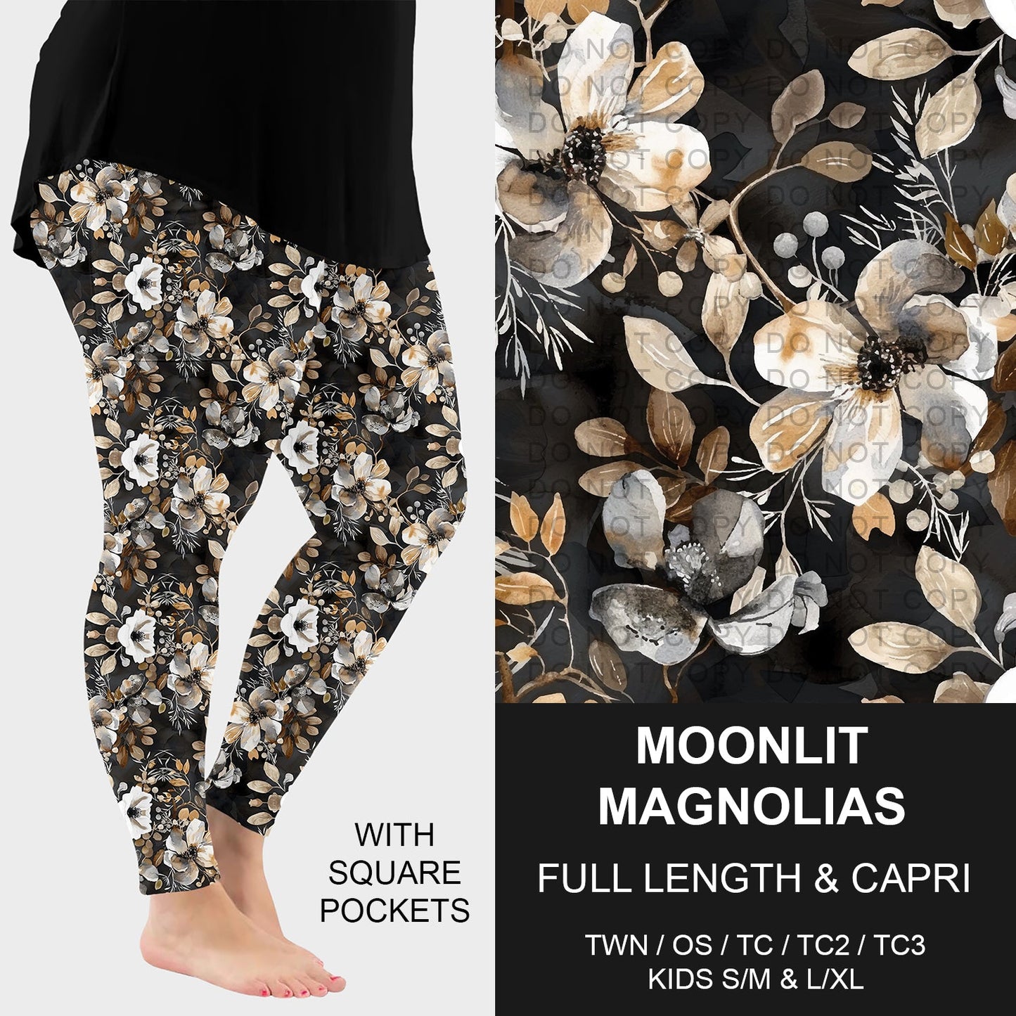 B260 - Preorder Moonlit Magnolias Leggings w/ Pockets (Closes 11/09. ETA: mid Jan.)