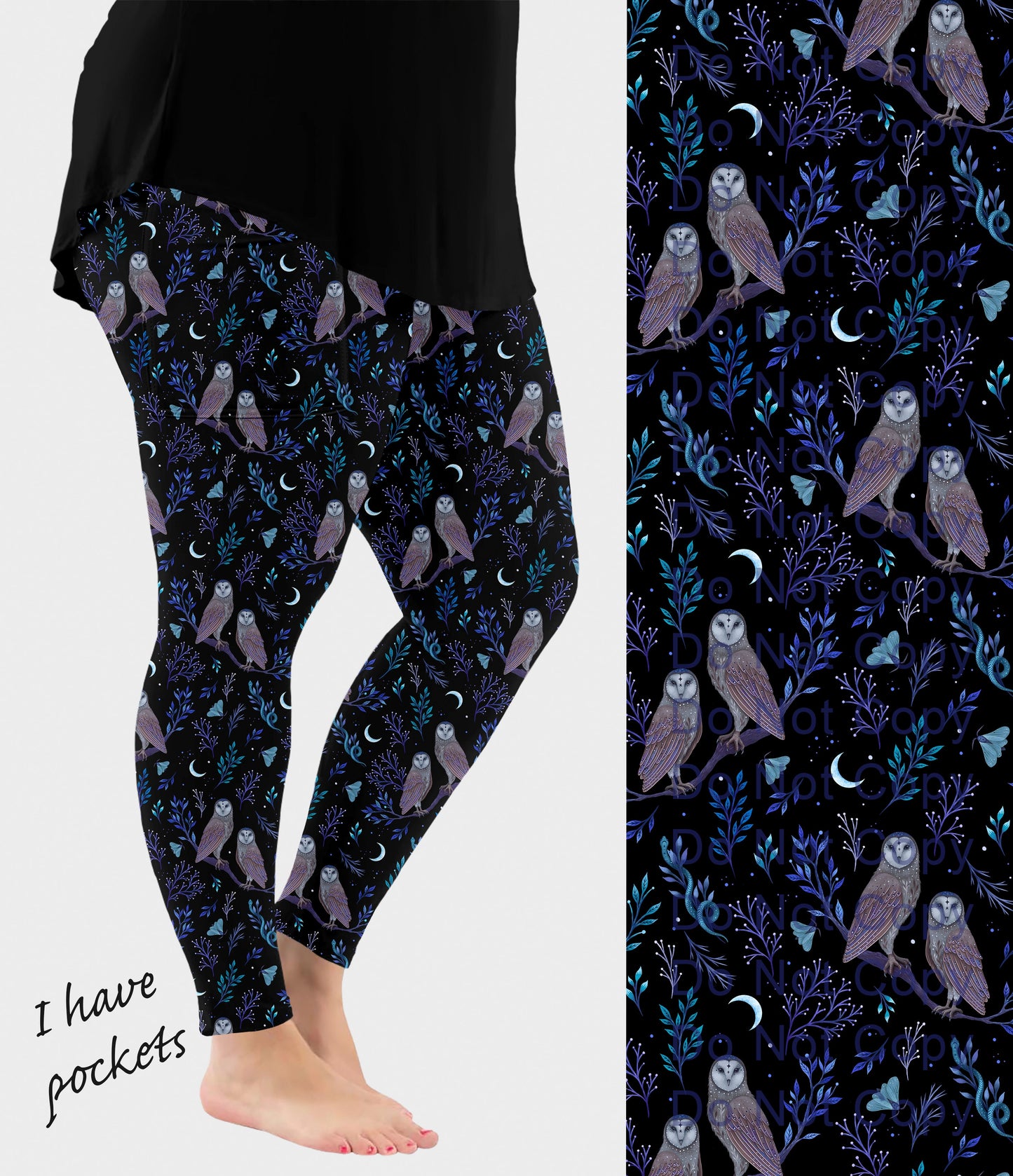 RTS - Moonlight Owls Leggings w/ Pockets