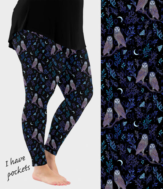 RTS - Moonlight Owls Leggings w/ Pockets