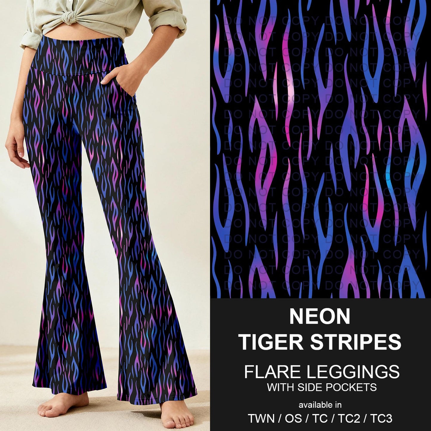 B259 - Preorder Neon Tiger Stripes Flare Leggings (Closes 11/07. ETA: mid Jan.)