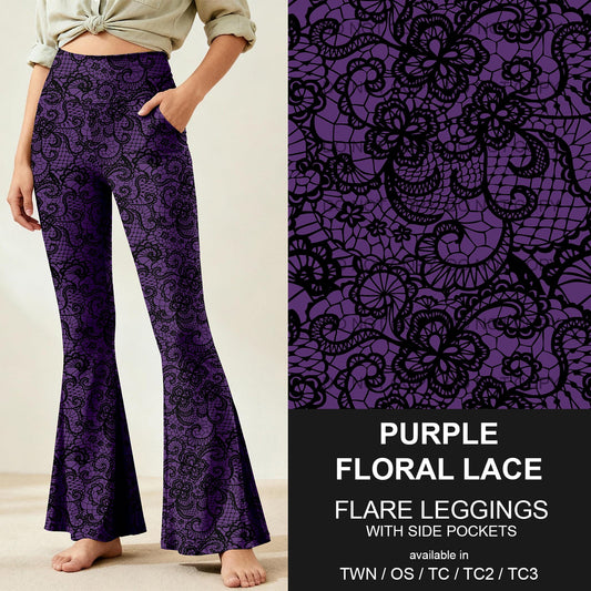 B259 - Preorder Purple Floral Lace Flare Leggings (Closes 11/07. ETA: mid Jan.)