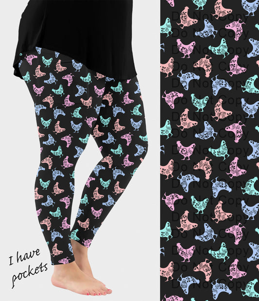 RTS - Pattern Chickens Leggings w/ Pockets