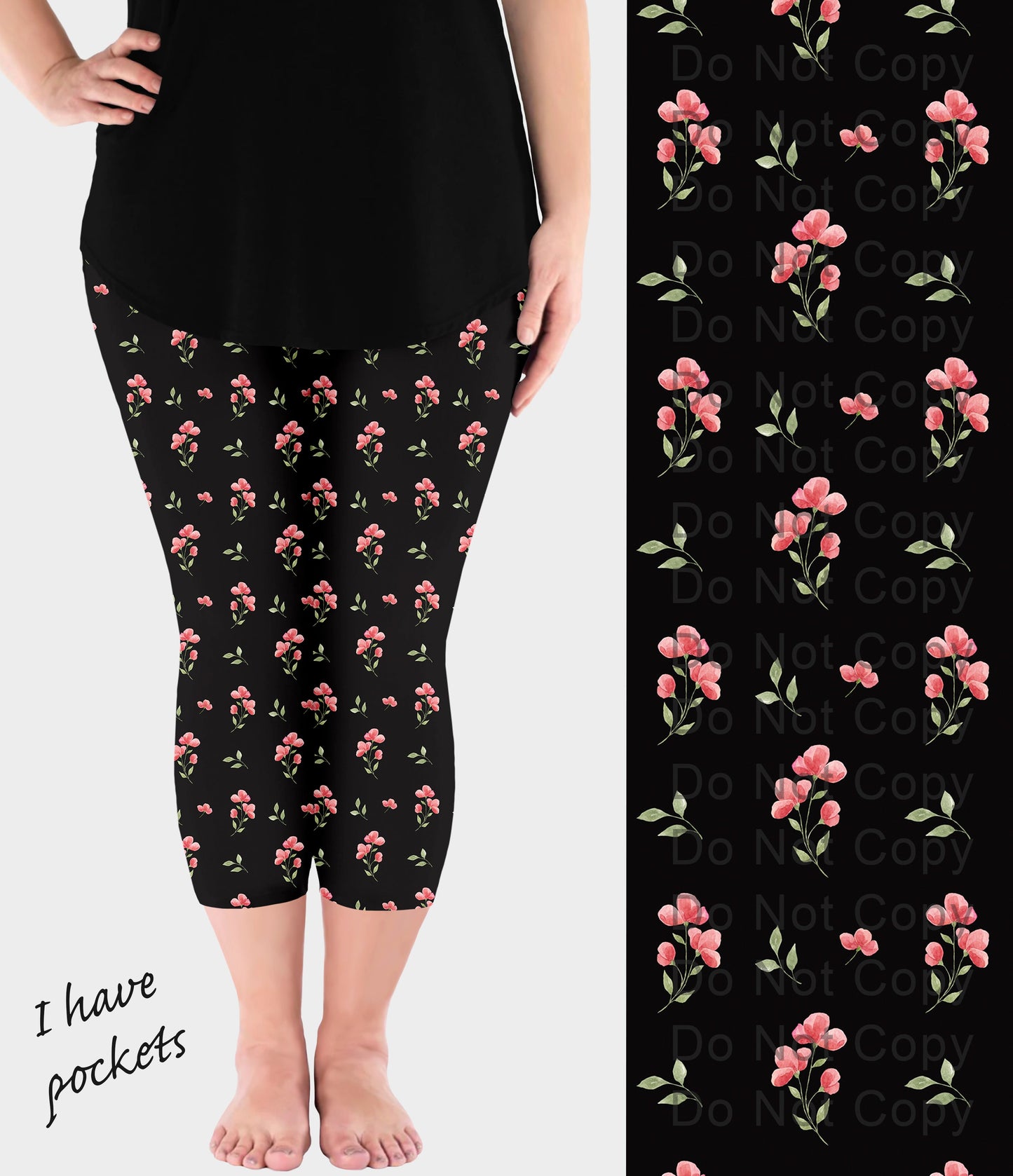 RTS - Pink Dainty Flowers Capri Leggings w/ Pockets