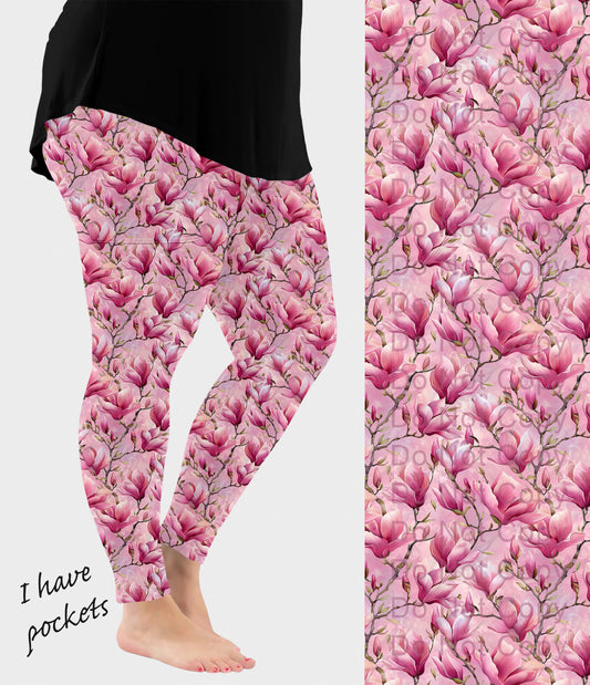 RTS - Pink Magnolias Leggings w/ Pockets