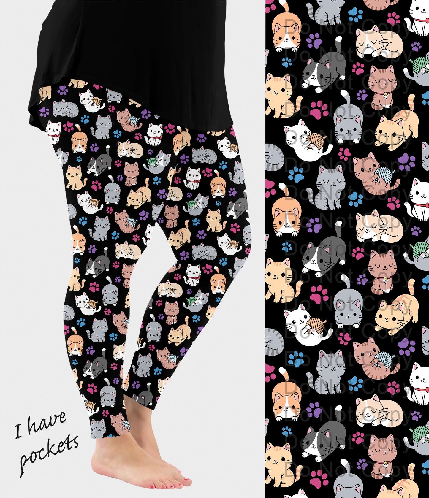 RTS - Playful Kittens 2.0 Leggings w/ Pockets