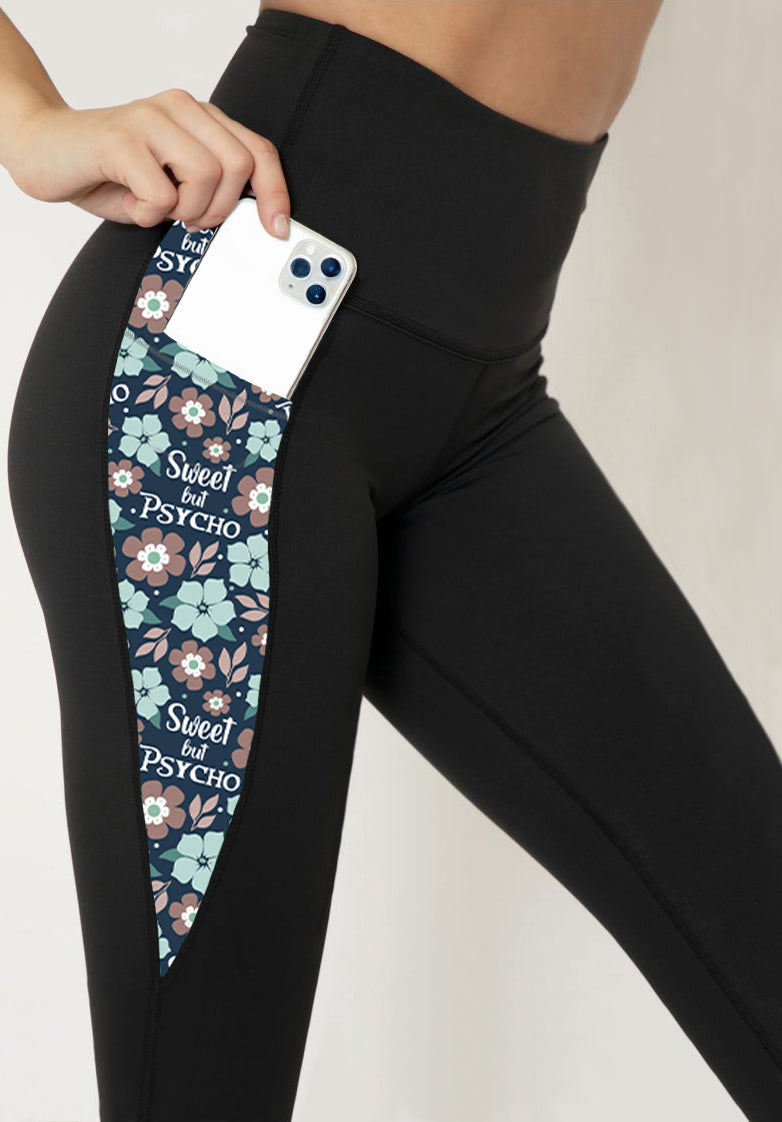RTS - Sweet But Psycho Leggings w/ Triangle Sport Pockets