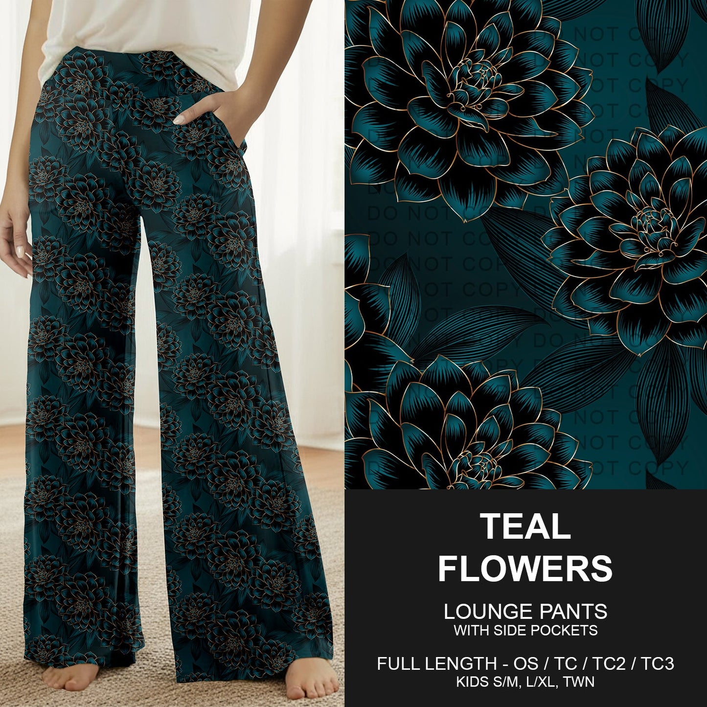 B260 - Preorder Teal Flowers Lounge Pants (Closes 11/09. ETA mid Jan.)