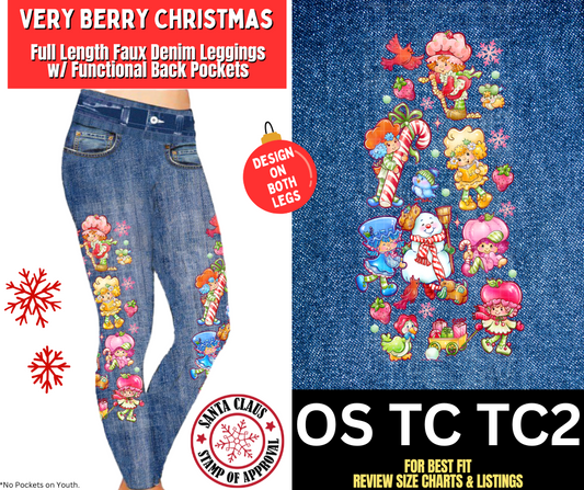 Very Berry Christmas Full Length Faux Denim w/ Side Leg Designs