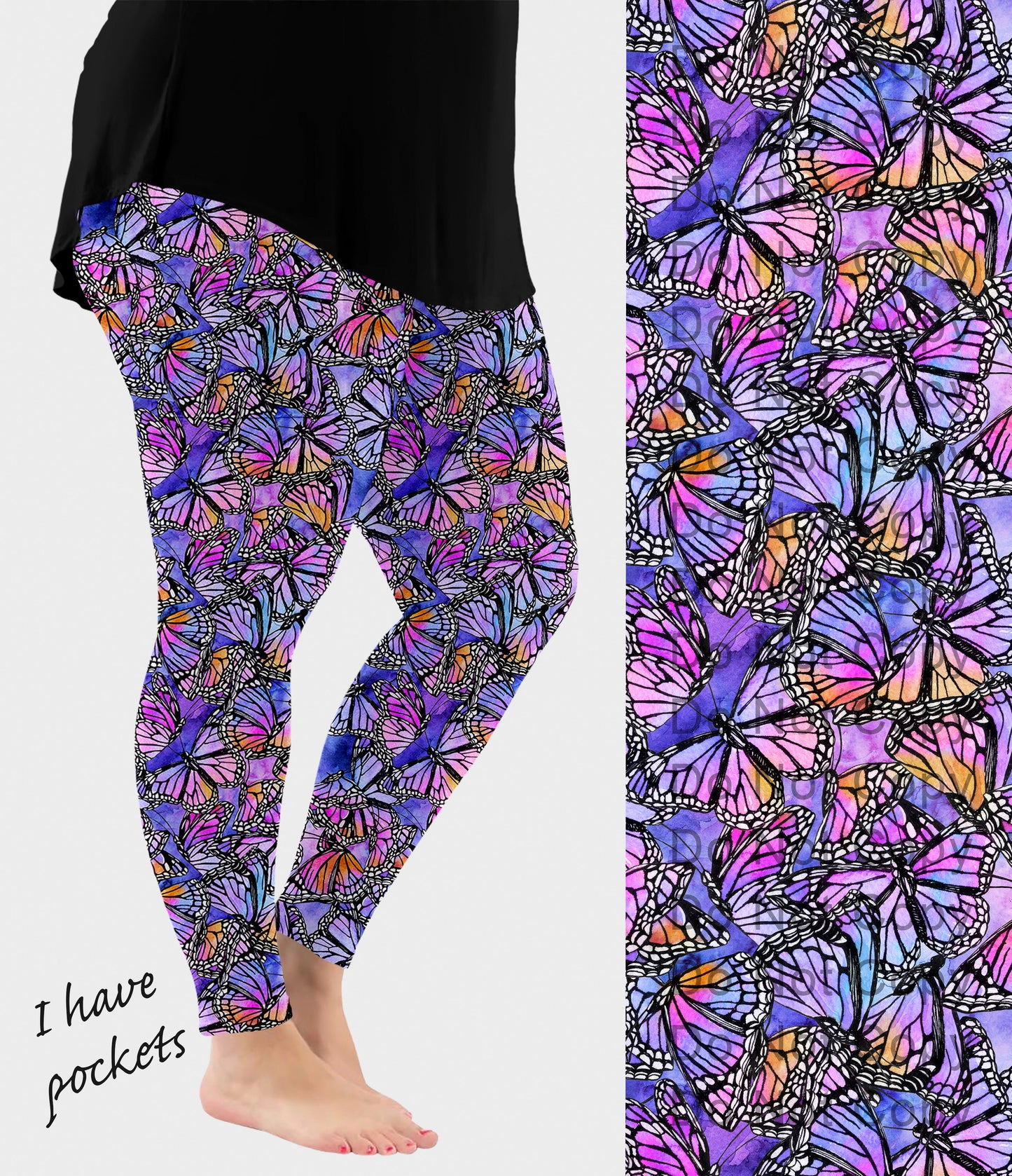 RTS - Watercolor Butterfly Leggings w/ Pockets