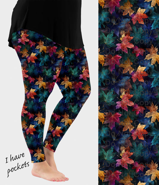 RTS - Watercolor Leaves Leggings w/ Pockets