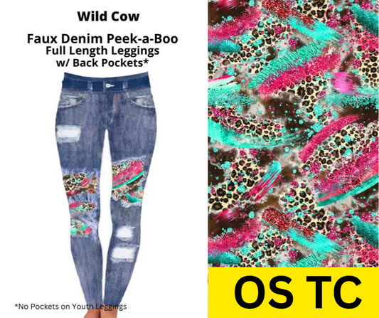 Wild Cow Faux Denim Full Length Peekaboo Leggings