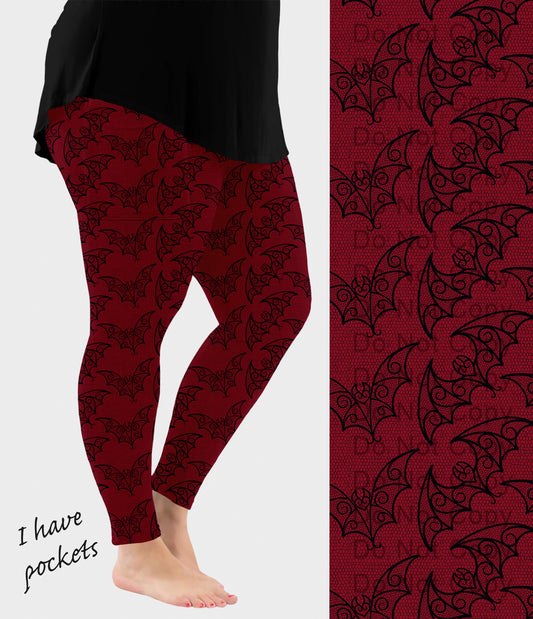 RTS - Red Batty Lace Leggings w/ Pockets
