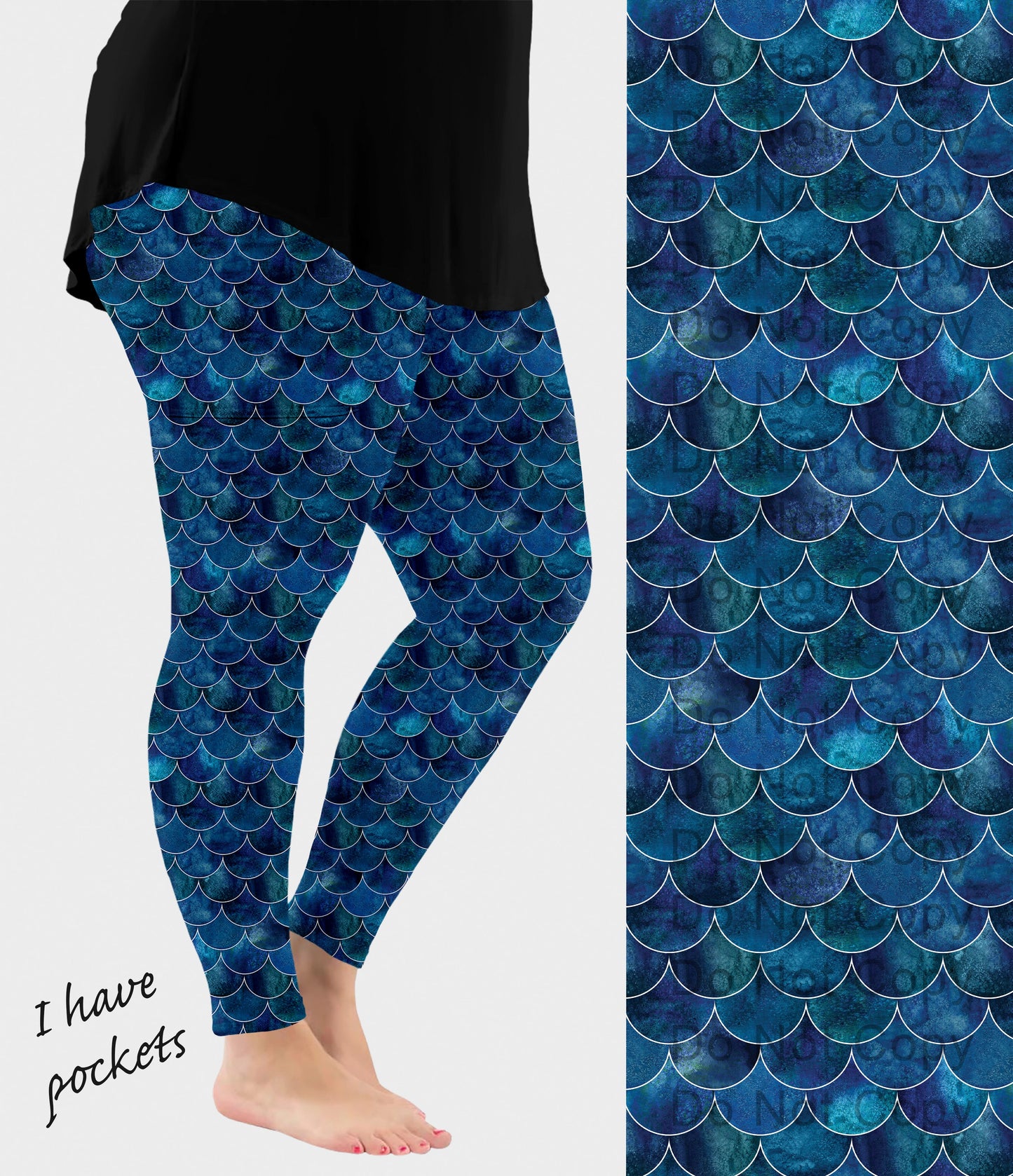 RTS - Dark Blue Mermaid Scales Leggings w/ Pockets