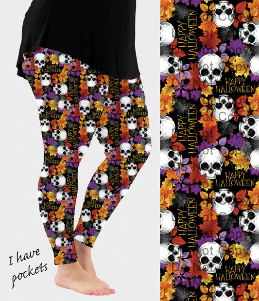 RTS - Happy Halloween Skulls Leggings w/ Pockets