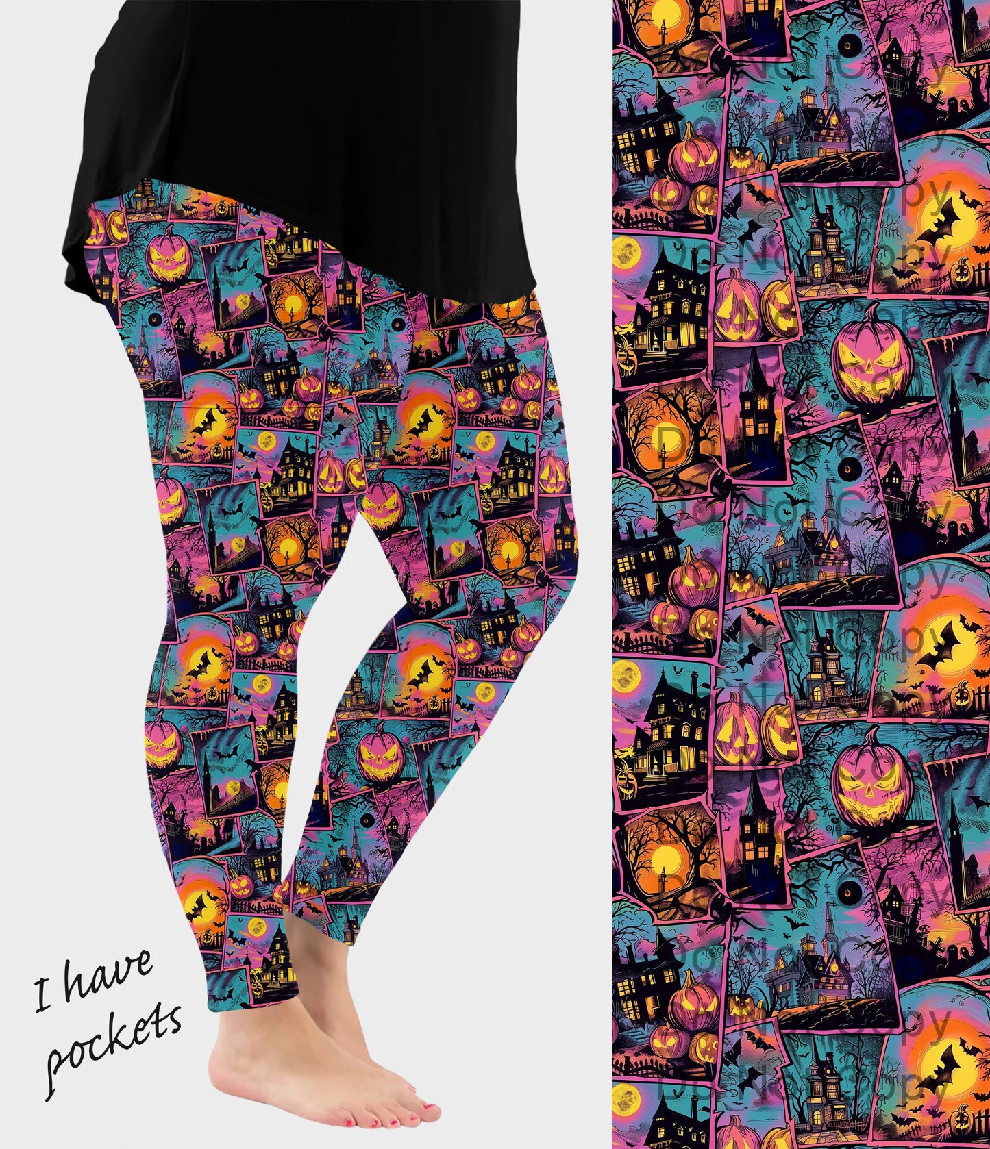 RTS - Haunted Retro Halloween Leggings w/ Pockets