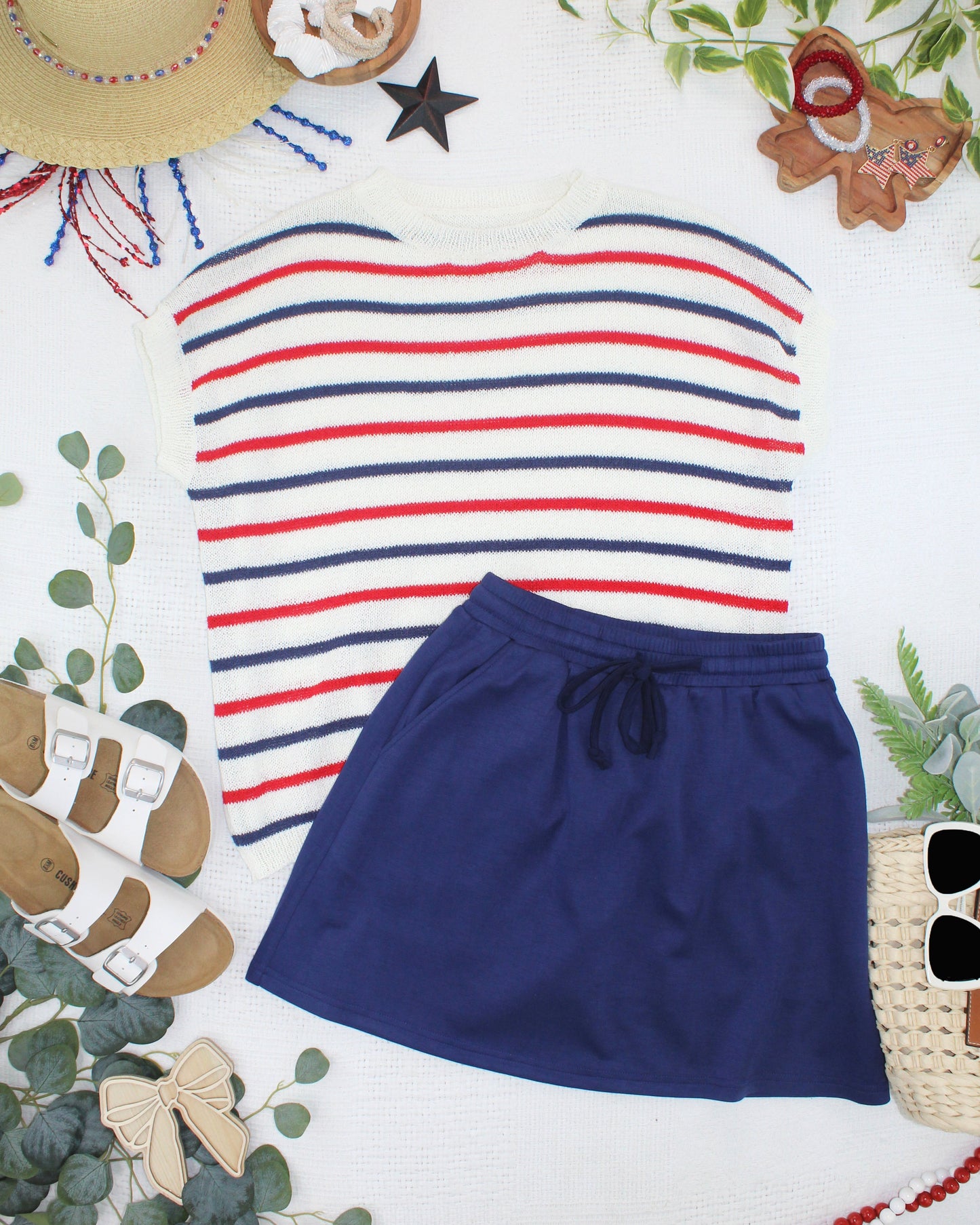 IN STOCK Red, White, and Blue Stripes Open Knit Top FINAL SALE