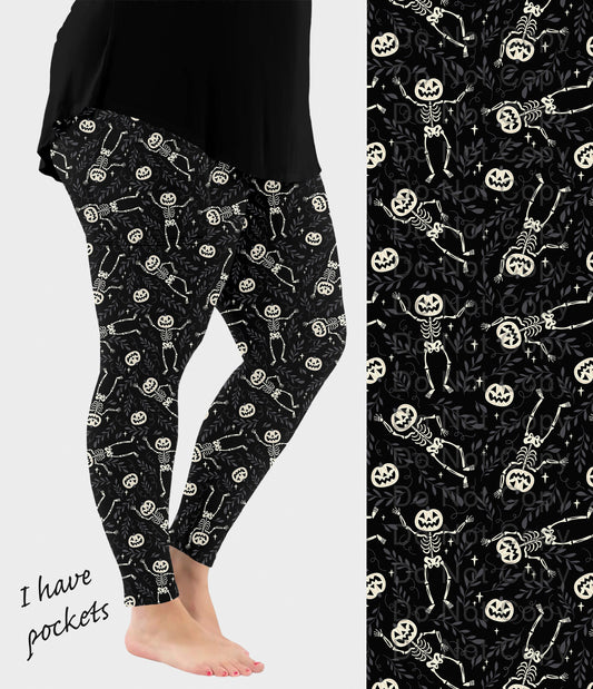 RTS - Pumpkin Head Skele Leggings w/ Pockets