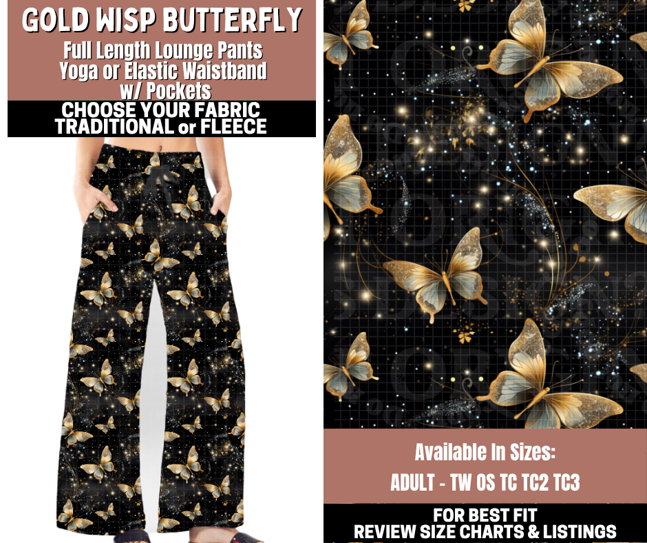 Preorder! Closes 11/3. ETA Jan. Gold Wisp Butterfly Lounge Pants Choose Fleece or Traditional