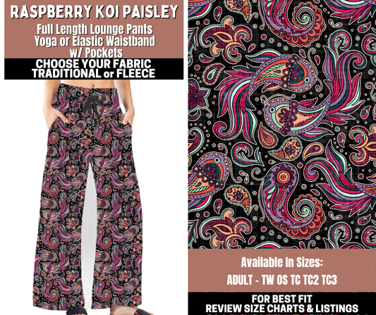 Preorder! Closes 11/3. ETA Jan. Raspberry Koi Paisley Lounge Pants Choose Fleece or Traditional