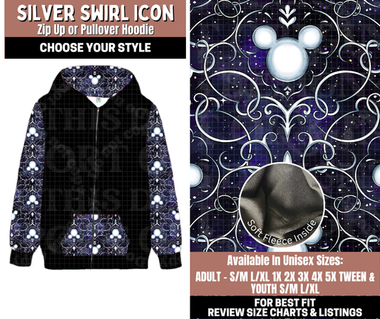 Preorder! Closes 11/3. ETA Jan. Silver Swirl Icon Zip-Up or Pullover Hoodie