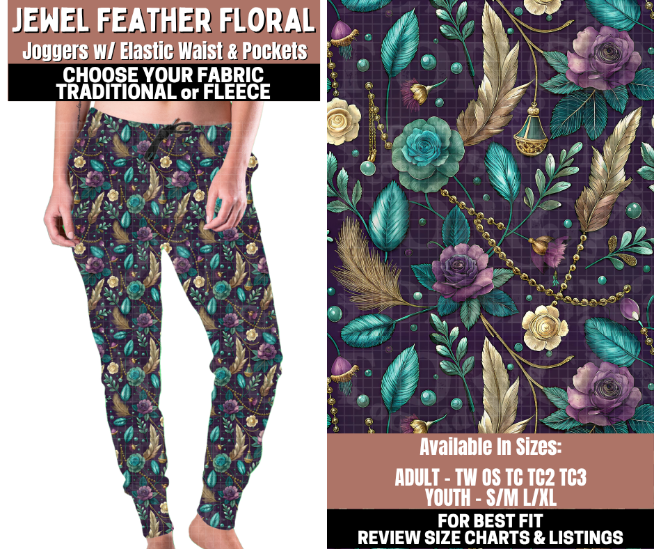 Preorder! Closes 11/3. ETA Jan. Jewel Feather Floral Joggers Choose Fleece or Traditional