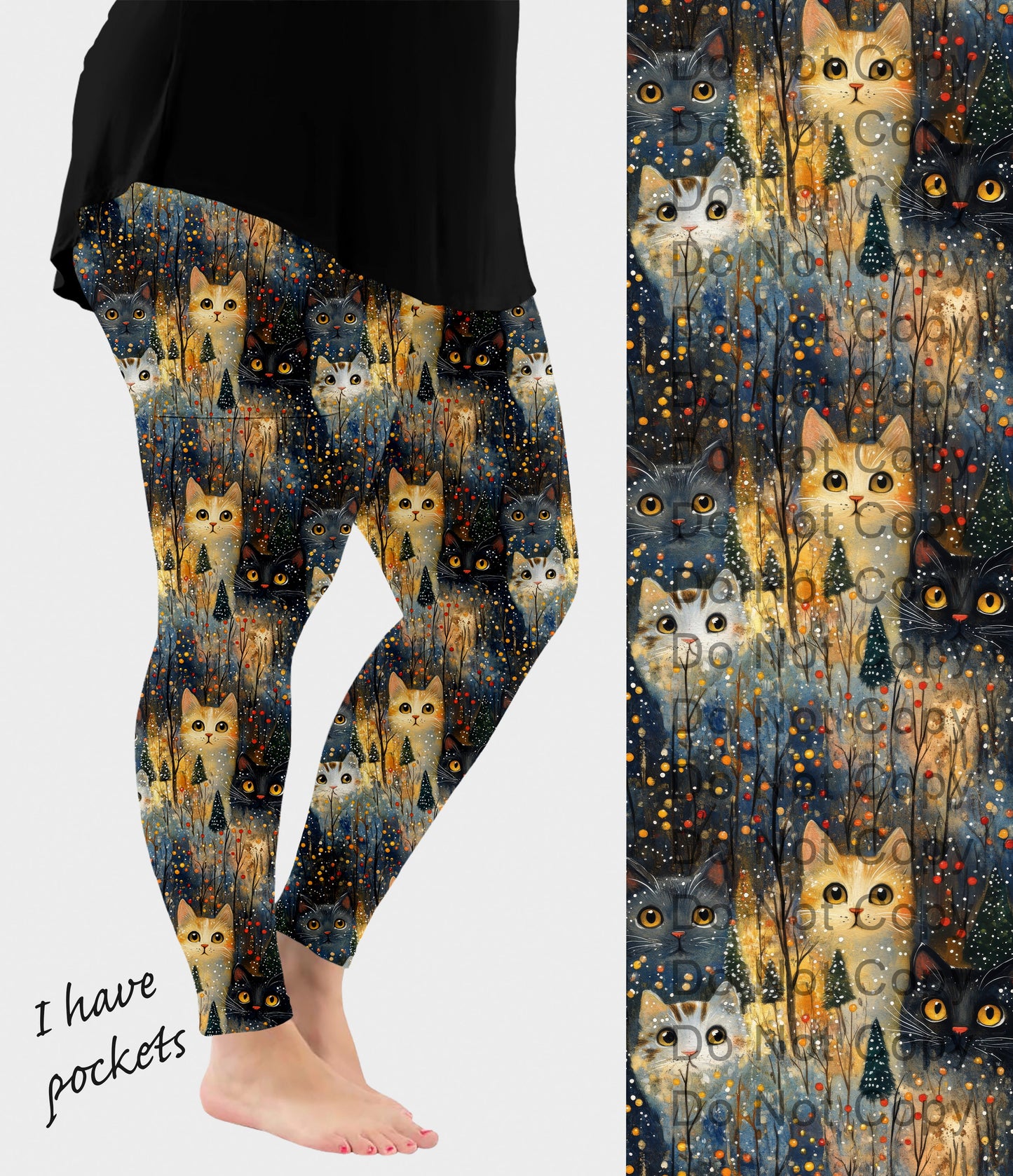 RTS - Whimsical Cats Leggings w/ Pockets