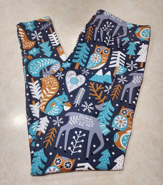 Winter Forest Friends Full Length Leggings w/ Pockets