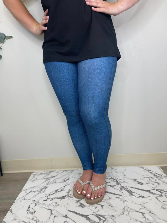 Blue Denim Leggings w/o Pockets