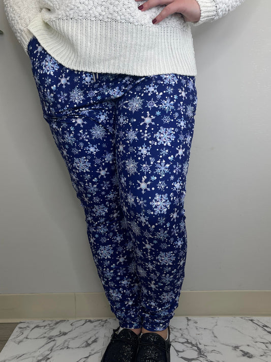 Blue Snowflake Joggers w/ Pockets